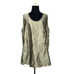 Planet golden green metallic silk wrinkly sleeveless blouse size 3 US 14/16